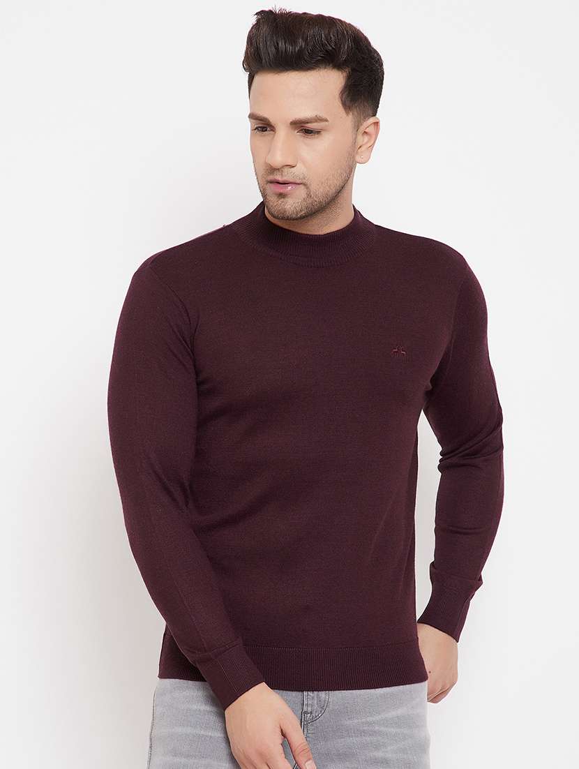 men slim fit solid long sleeve woolen pullover