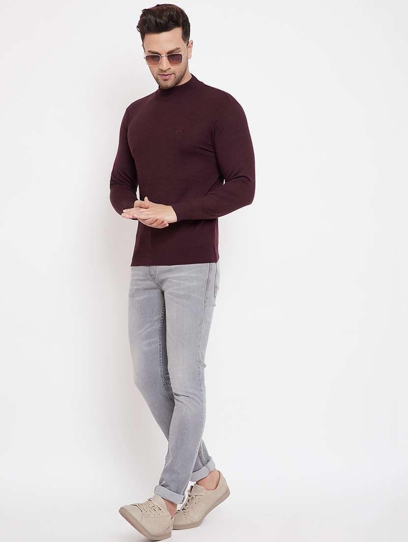 men slim fit solid long sleeve woolen pullover - 21638709 -  Standard Image - 3