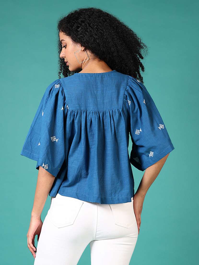 women embroidered notch neck top - 21638787 -  Standard Image - 3