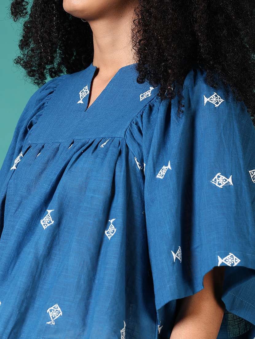 women embroidered notch neck top - 21638787 -  Standard Image - 5