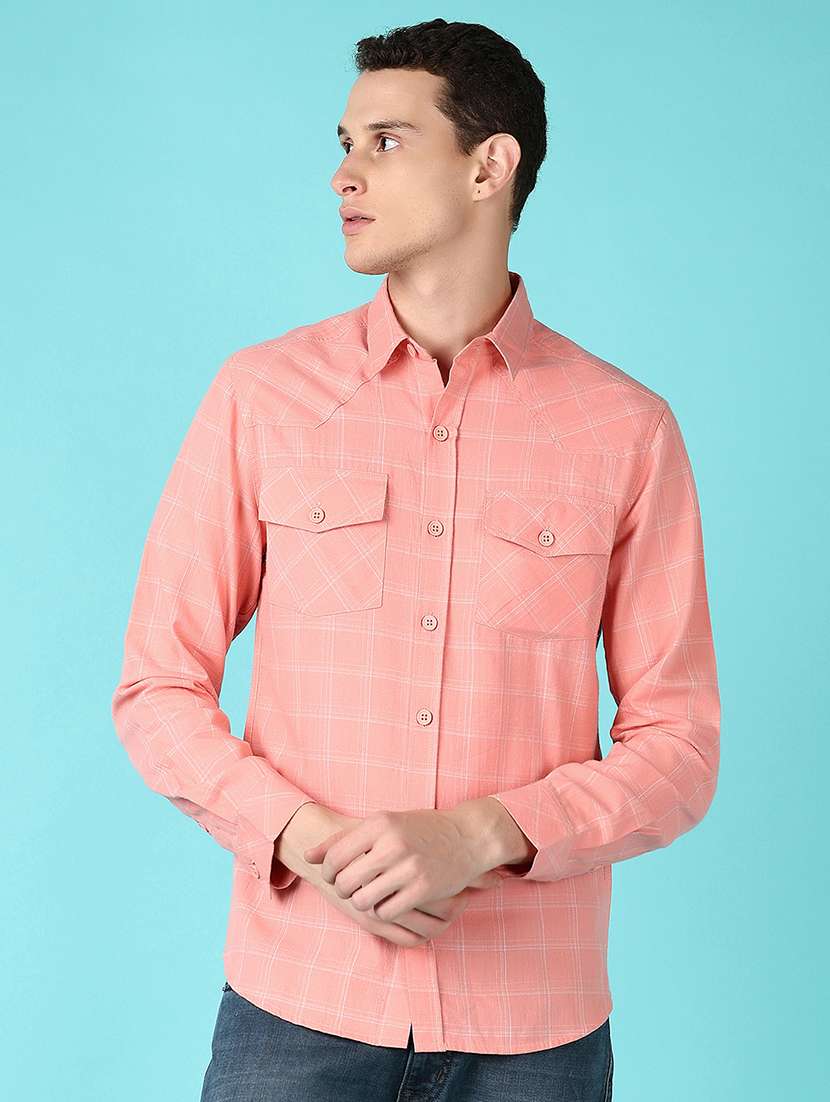 men long sleeves checkered casual shirt