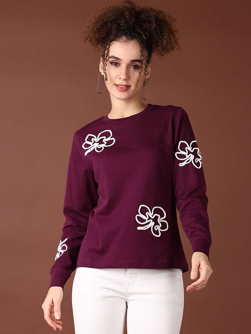 women long sleeves embroidered sweatshirt