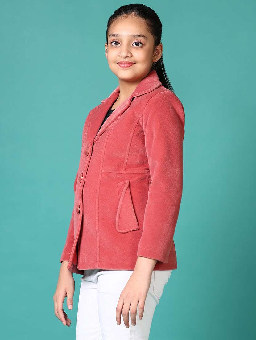 girls solid lapel collar long sleeve coat - 21638811 - Standard Image - 5