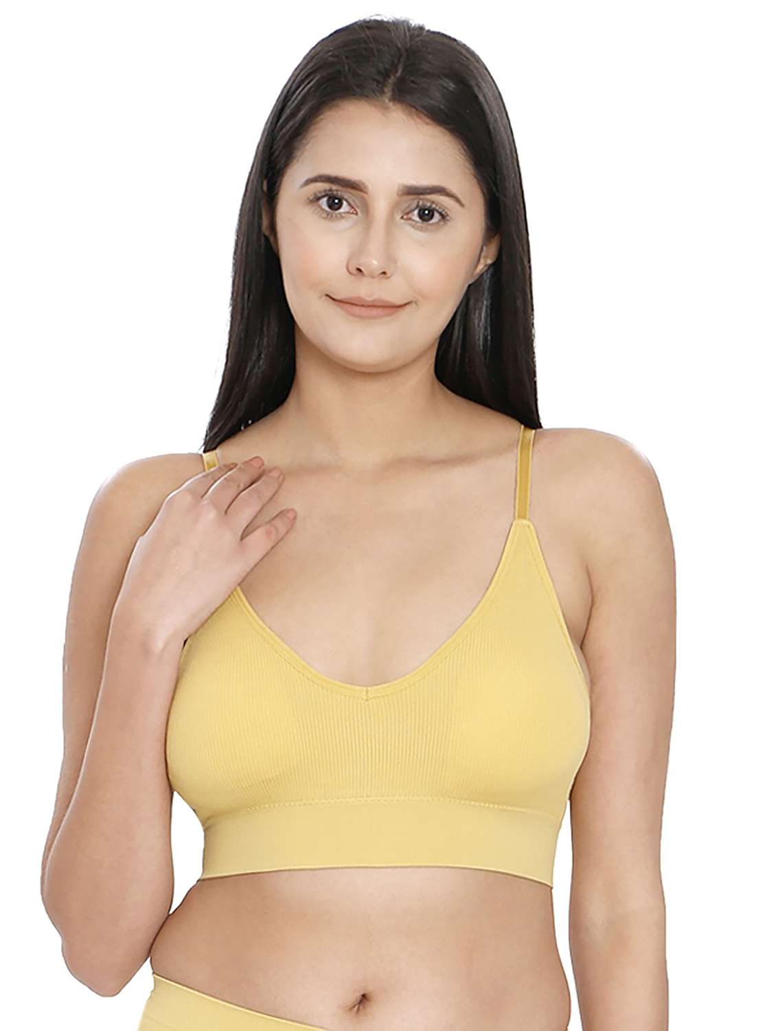 women yellow polyamide sports bra