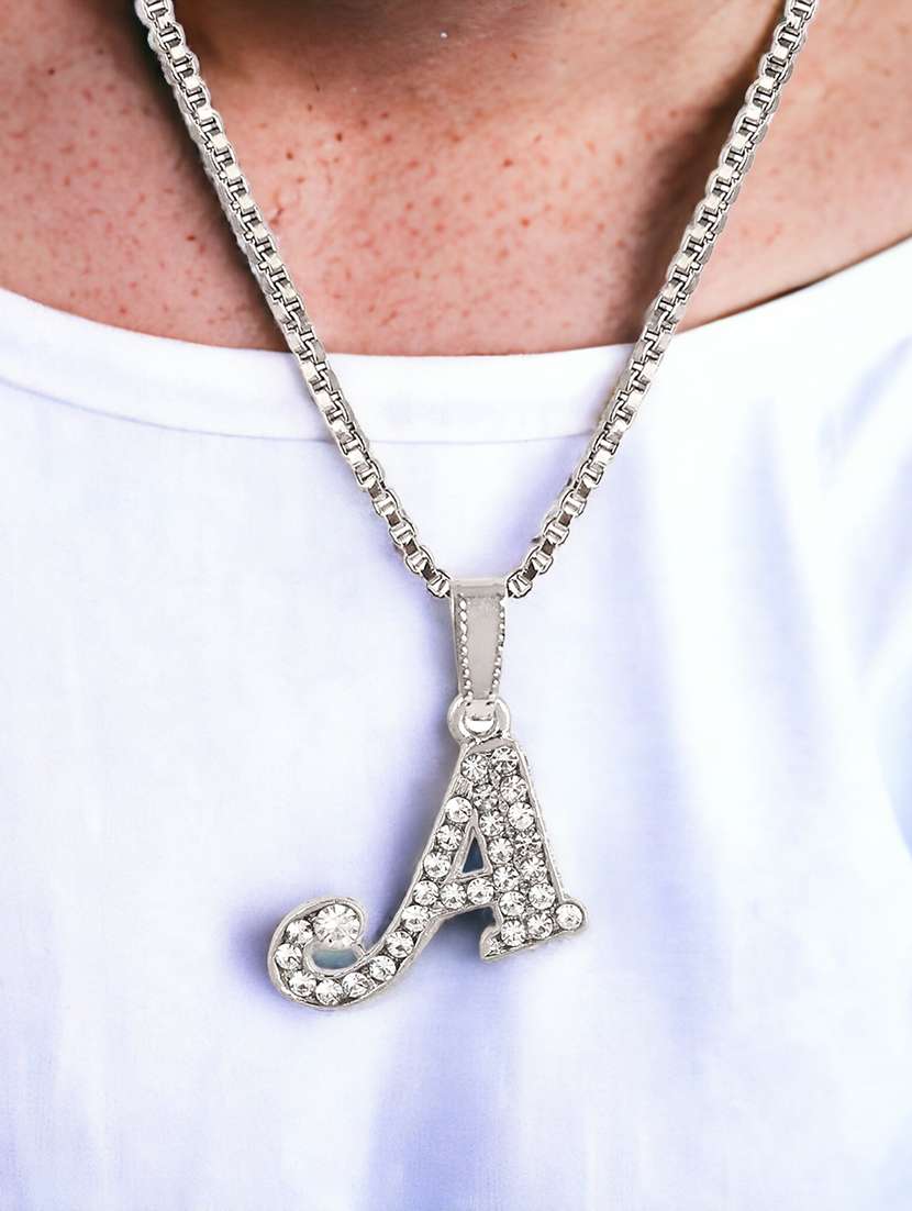 men personalized letter pendant with chain - 21638956 -  Standard Image - 3