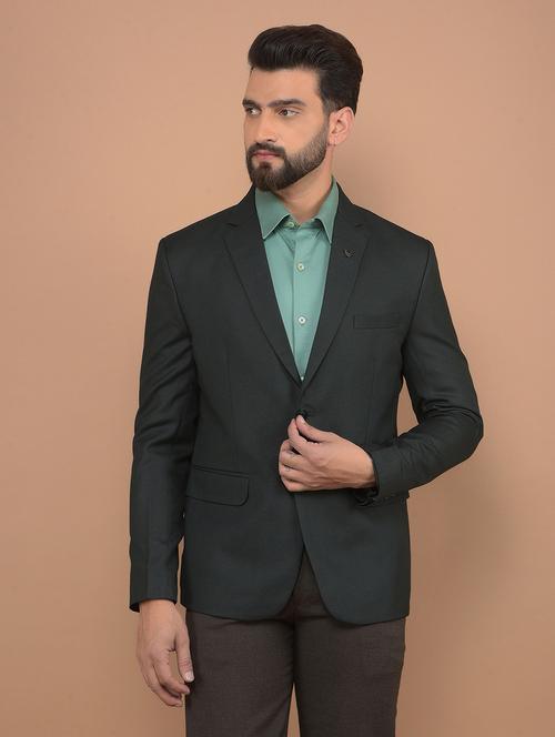 men bottle green single breasted casual blazer - 21639064 -  Standard Image - 0