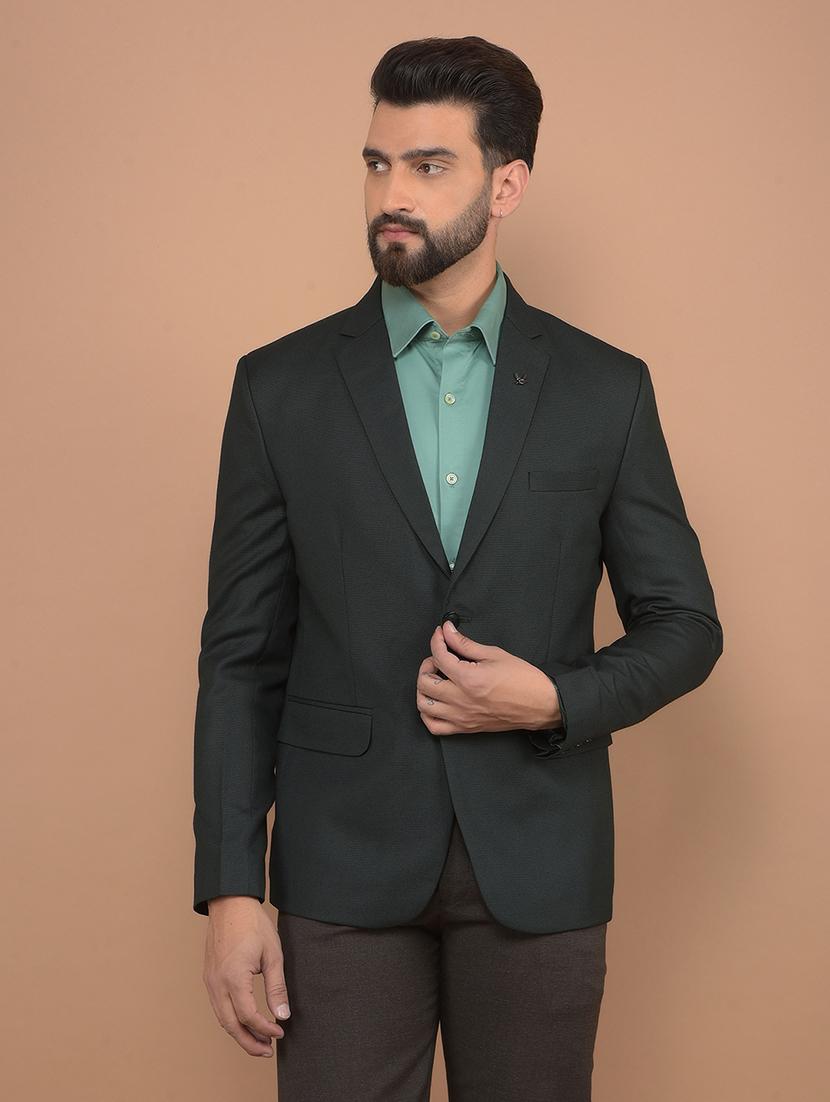 men bottle green single breasted casual blazer