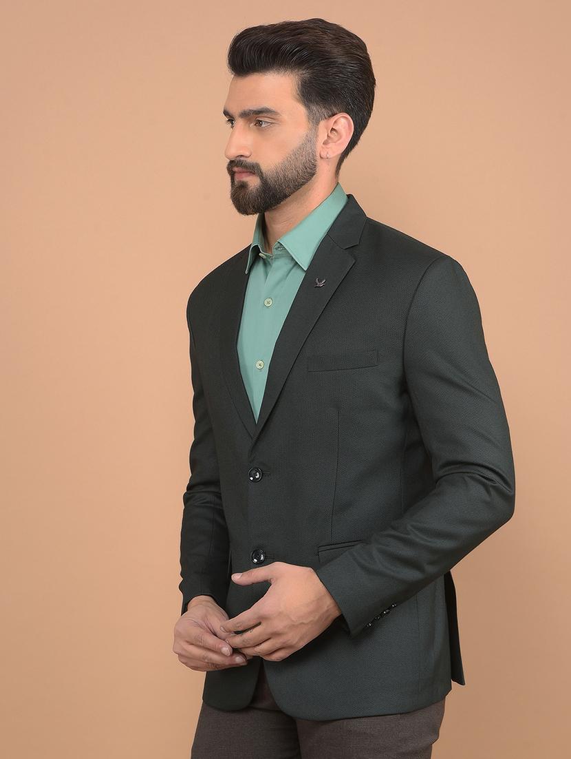 men bottle green single breasted casual blazer - 21639064 - Standard Image - 3