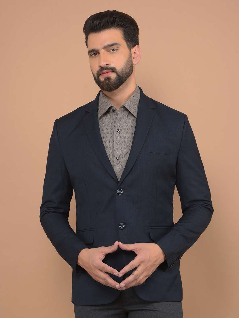 men navy blue single breasted casual blazer - 21639074 -  Zoom Image - 0