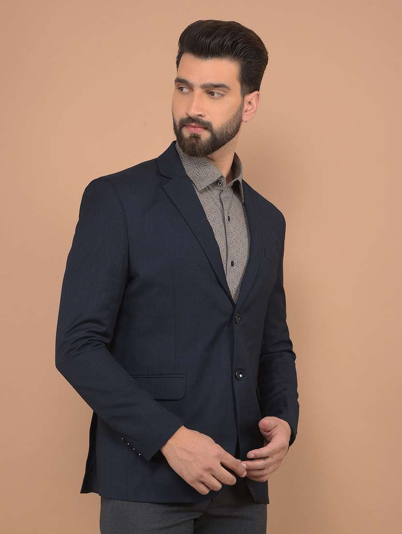 men navy blue single breasted casual blazer - 21639074 - Standard Image - 3
