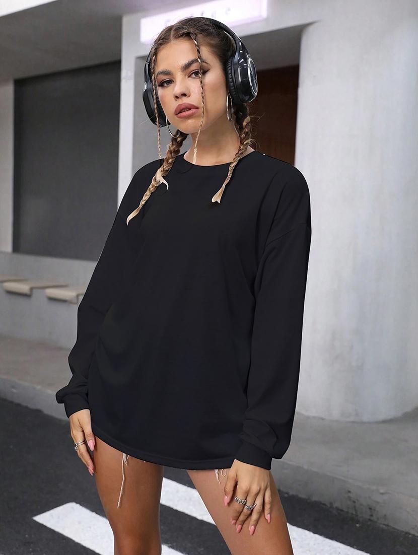 women plain long sleeves oversized t-shirt - 21639091 - Standard Image - 3
