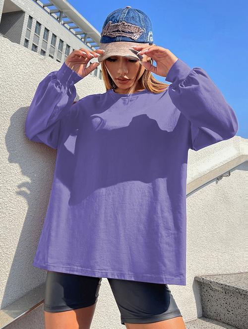 women plain long sleeves oversized t-shirt - 21639093 -  Standard Image - 0