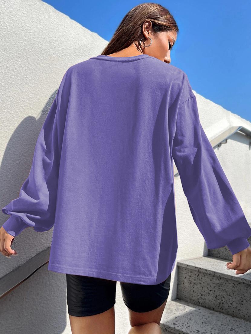 women plain long sleeves oversized t-shirt - 21639093 - Standard Image - 3