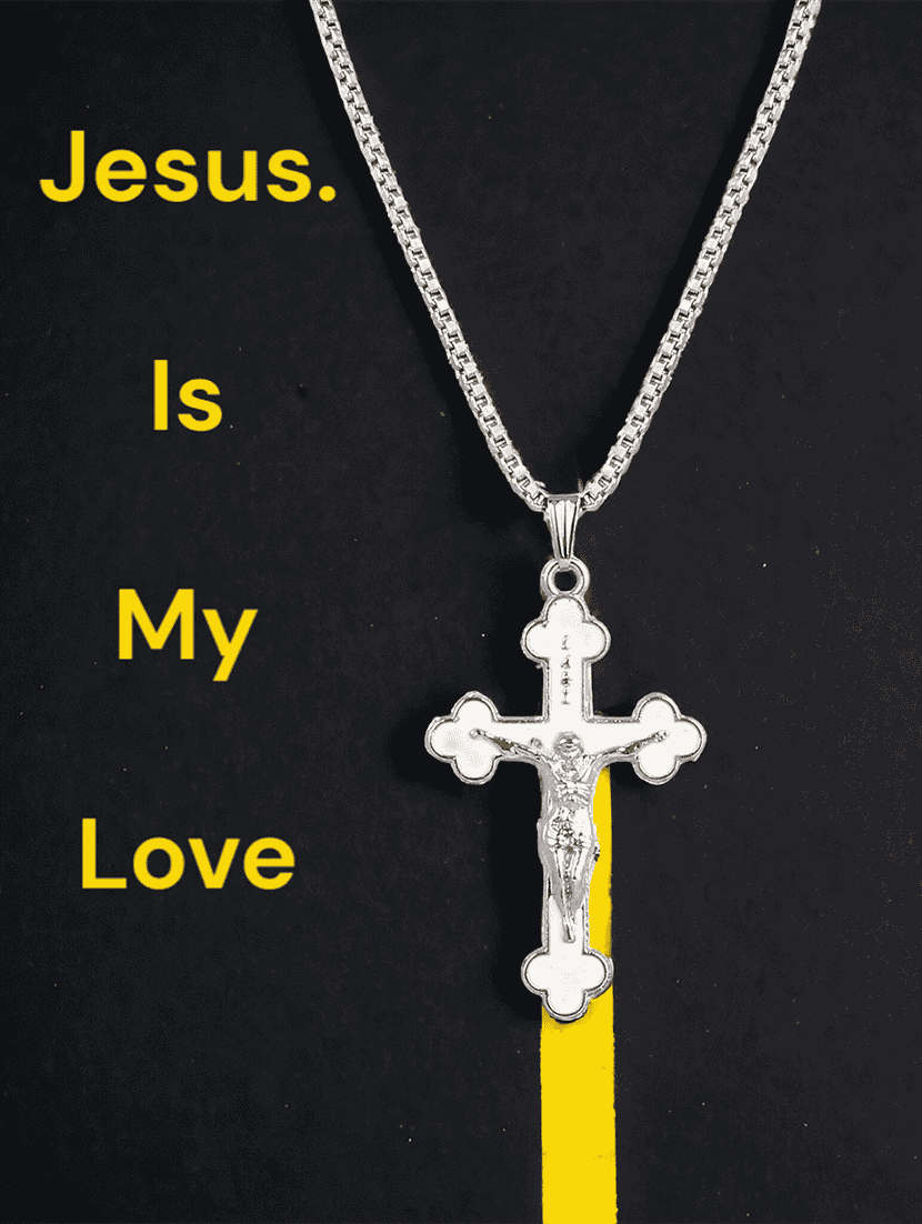men saint praying jesus cross pendant with chain - 21639158 -  Standard Image - 3