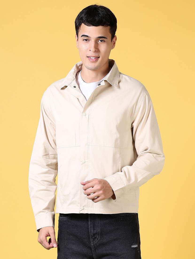 men long sleeves solid shacket
