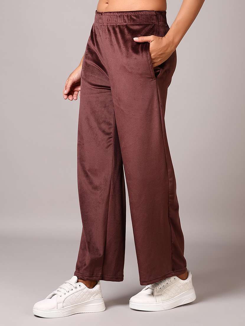 women brown solid mid rise straight trouser - 21639466 - Standard Image - 3