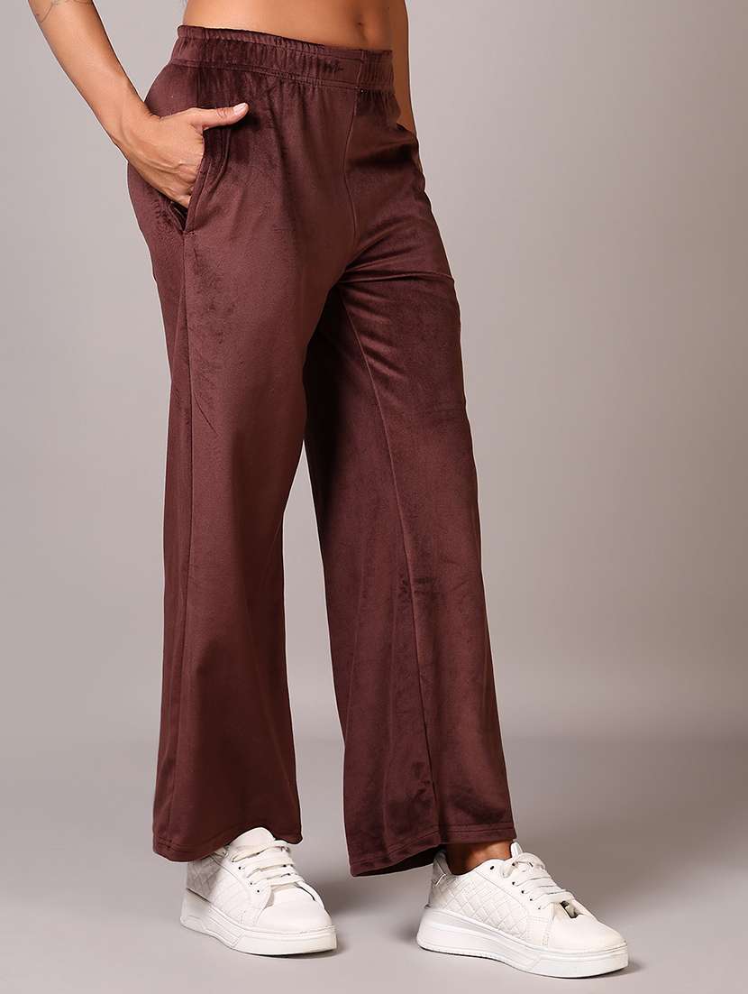 women brown solid mid rise straight trouser - 21639466 - Standard Image - 5