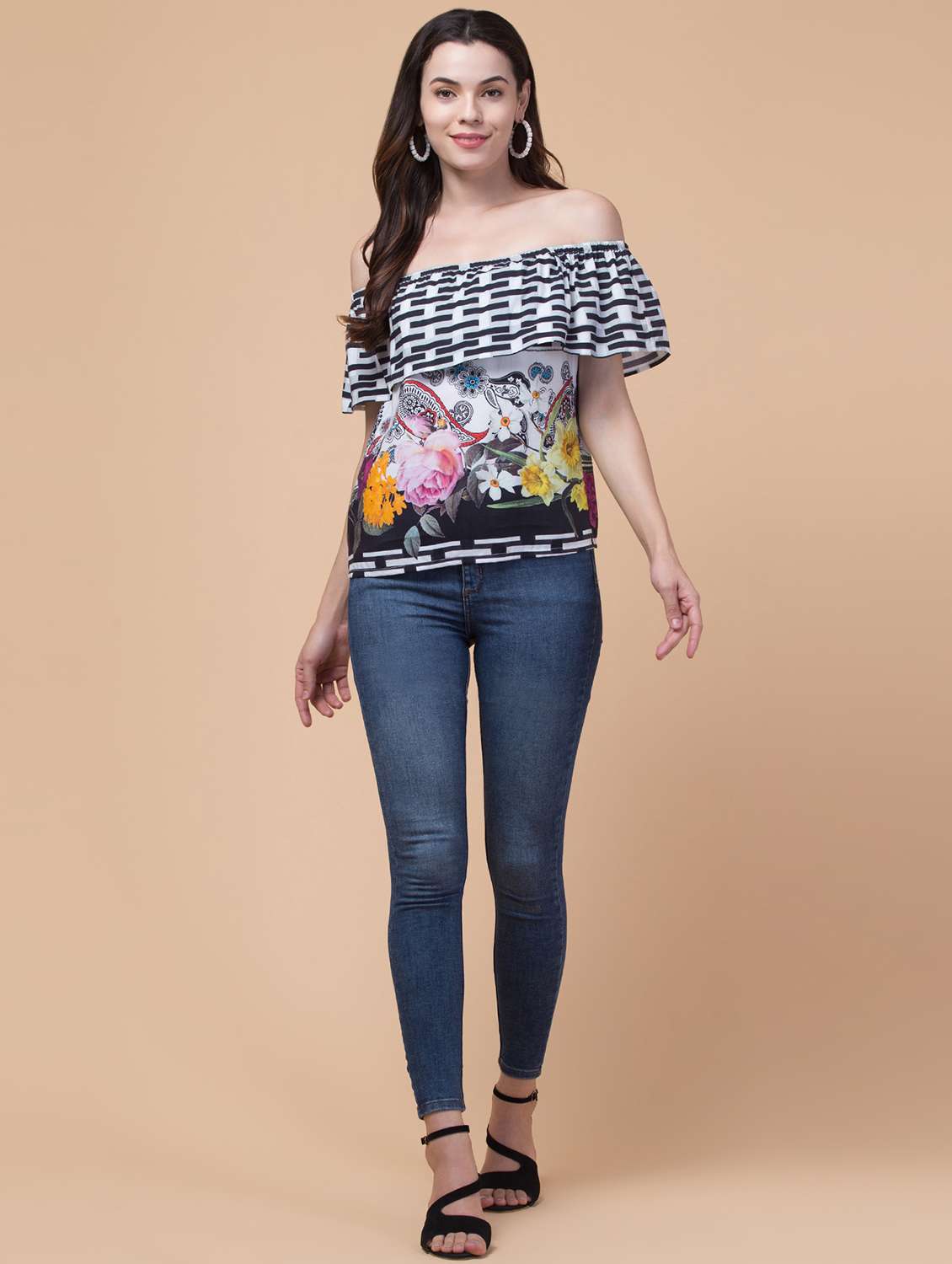 women printed off shoulder straight top - 21639583 - Standard Image - 5