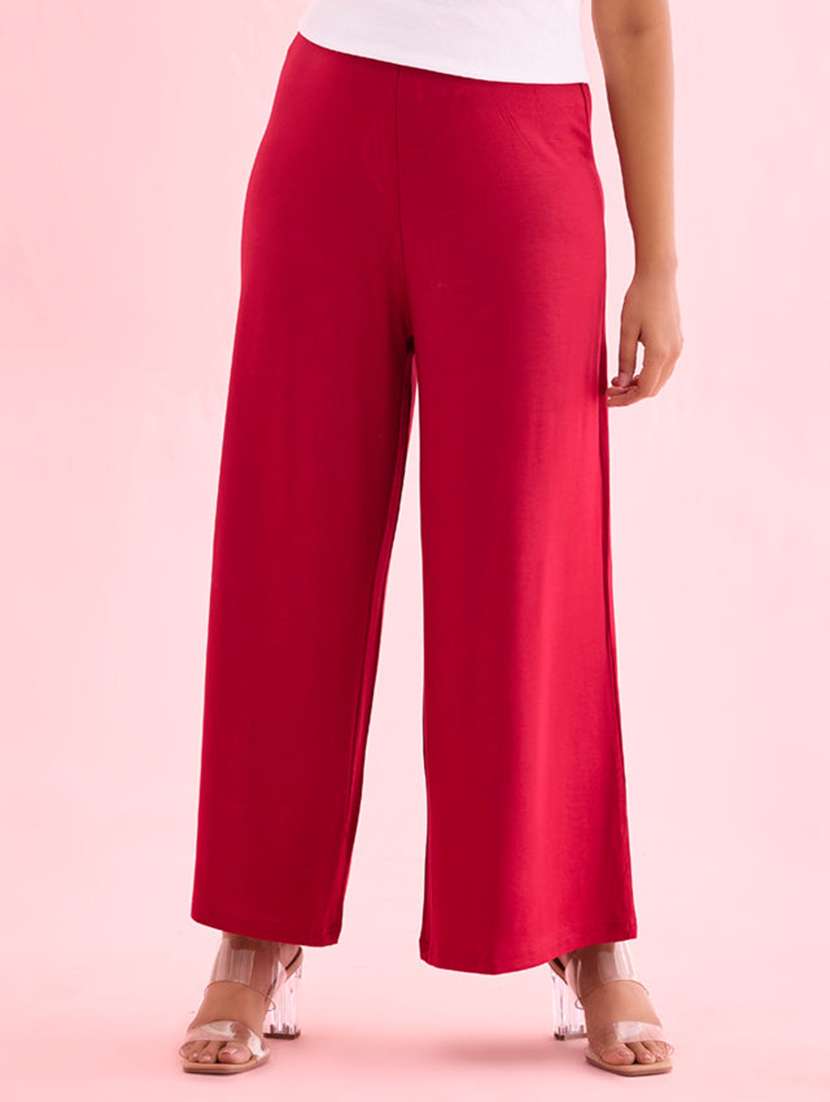 women solid mid rise flared palazzo