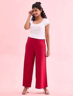 women solid mid rise flared palazzo - 21639694 -  Standard Image - 3