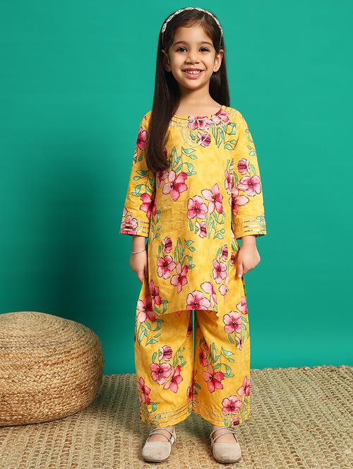 girls florals printed kurta palazzo set - 21639737 -  Standard Image - 0