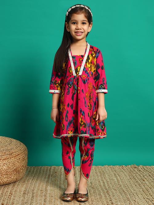 girls printed v neck dhoti kurta set - 21639738 -  Standard Image - 0