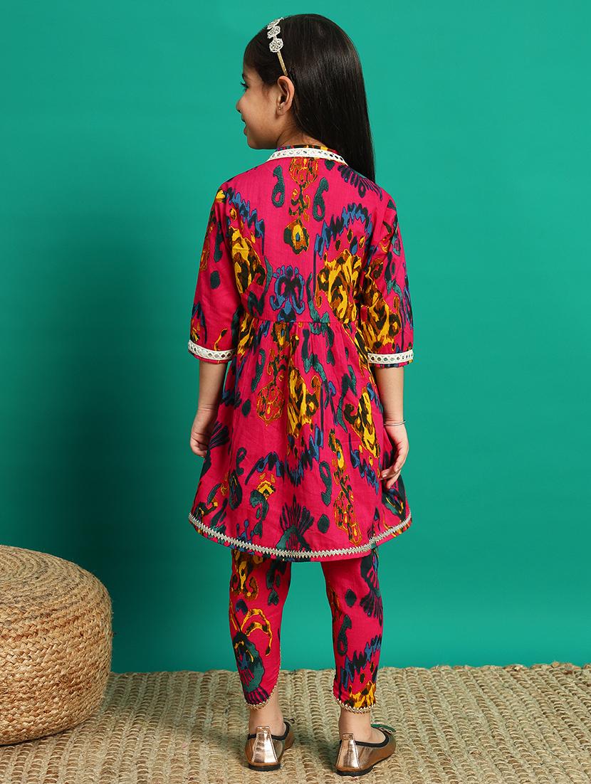 girls printed v neck dhoti kurta set - 21639738 - Standard Image - 3
