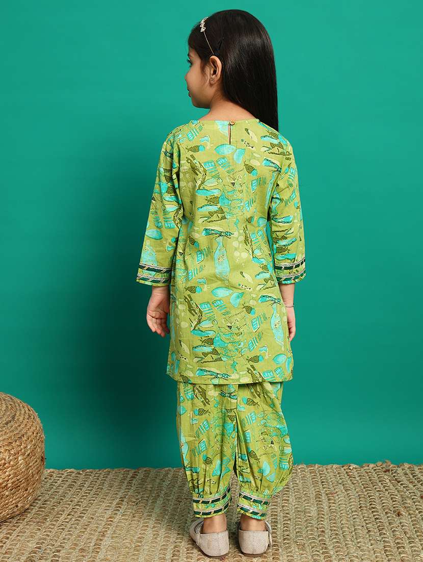 girls printed notch neck kurta salwar set - 21639739 -  Standard Image - 3