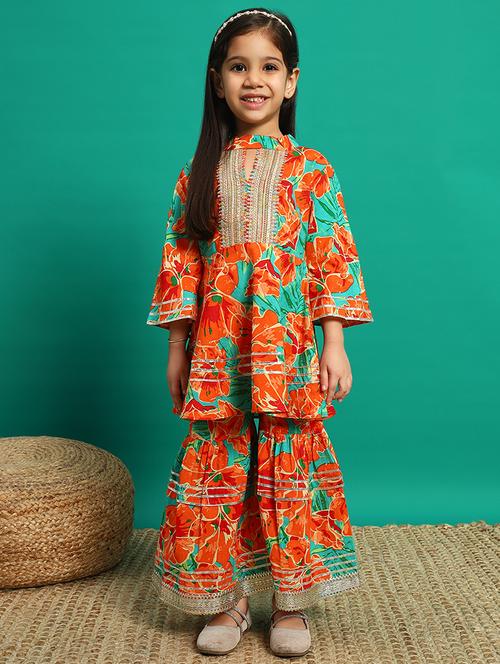 girls florals printed kurta sharara set - 21639740 -  Standard Image - 0