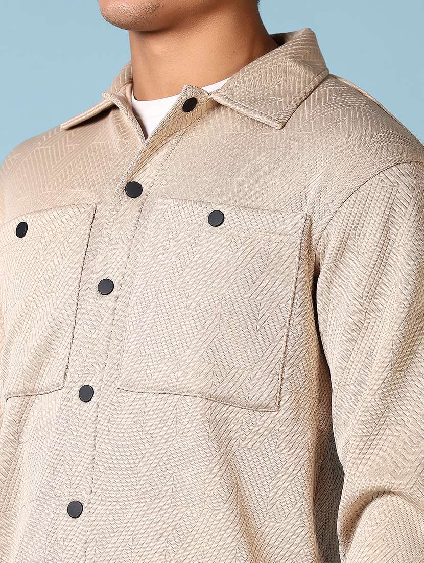 men long sleeves self design shacket - 21639828 -  Standard Image - 5