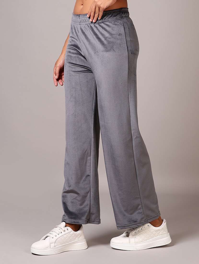 women grey solid mid rise straight trouser - 21639844 - Standard Image - 3