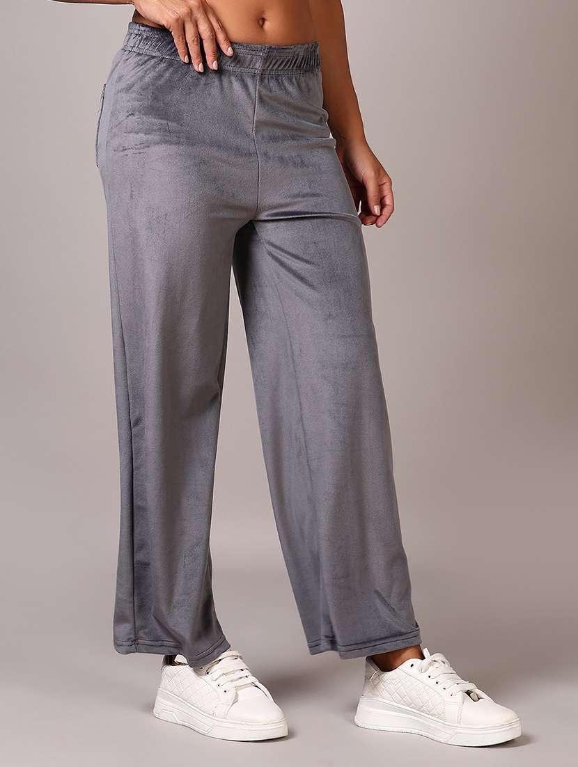 women grey solid mid rise straight trouser - 21639844 - Standard Image - 5