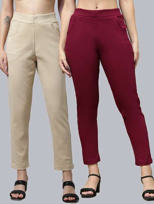 women pack of 2 solid woolen jeggings - 21639899 -  Standard Image - 0