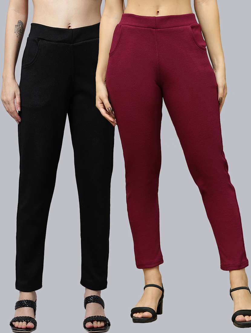 women pack of 2 solid woolen jeggings