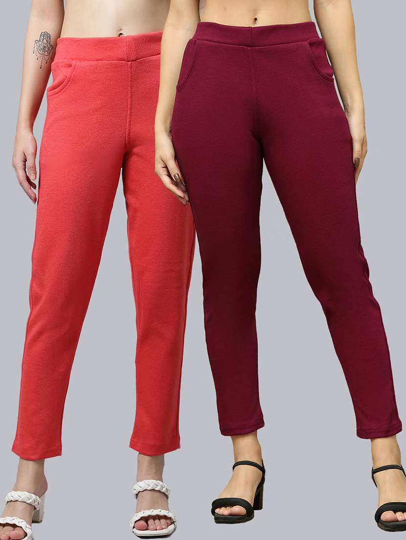 women pack of 2 solid woolen jeggings
