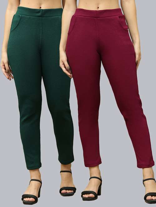 women pack of 2 solid woolen jeggings - 21639908 -  Standard Image - 0