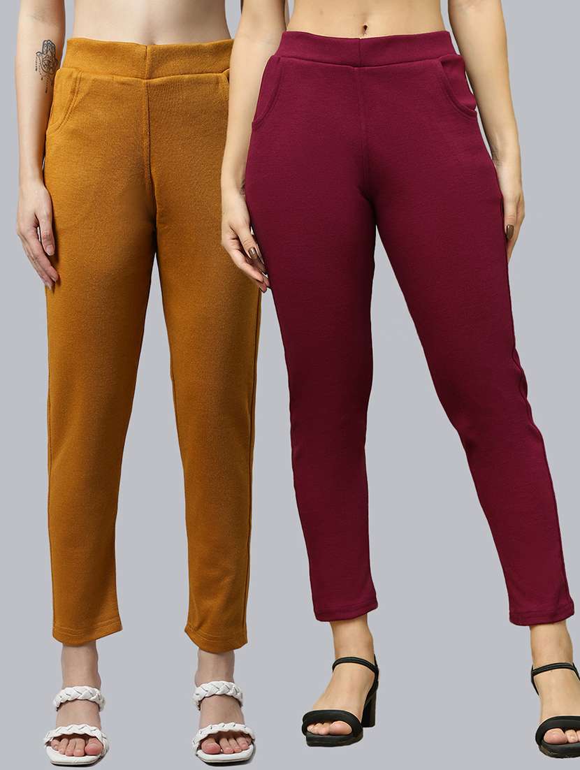 women pack of 2 solid woolen jeggings