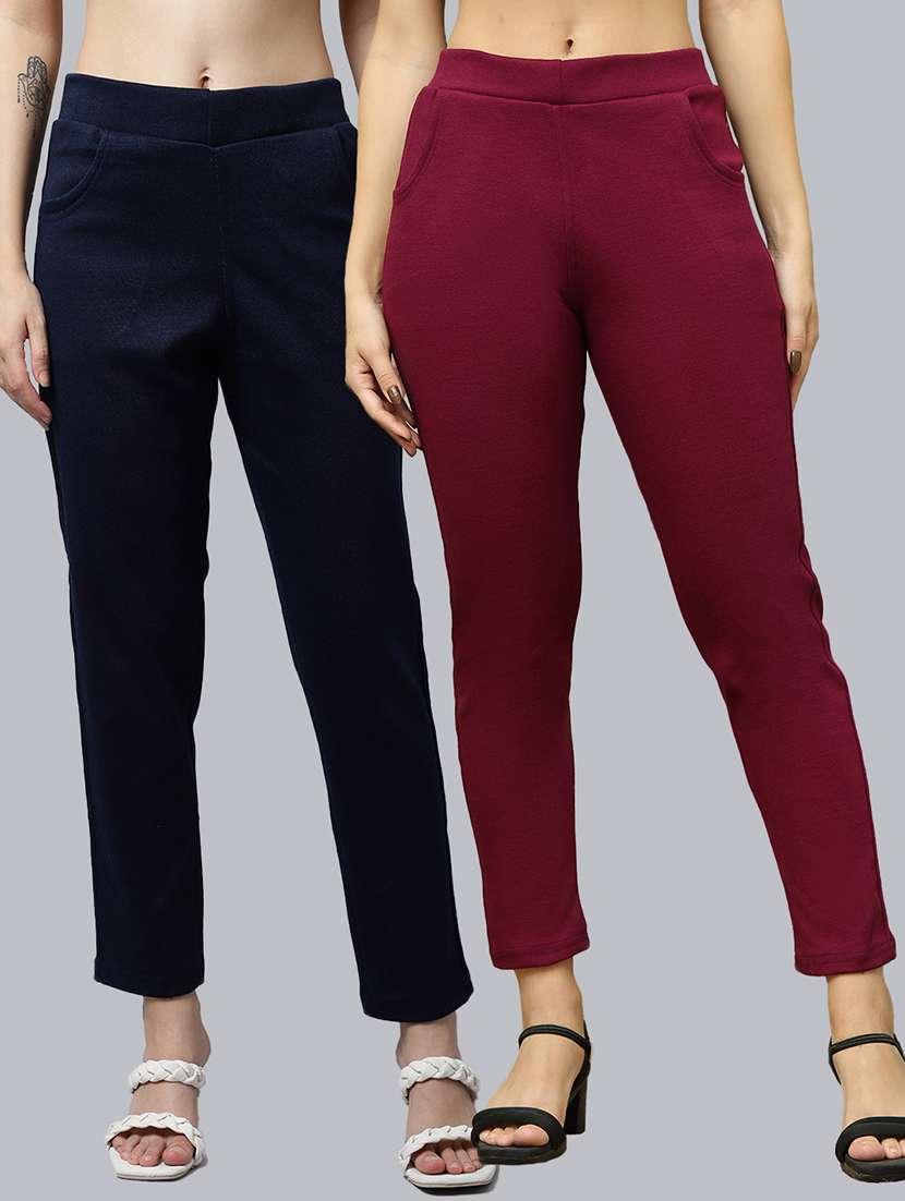 women pack of 2 solid woolen jeggings