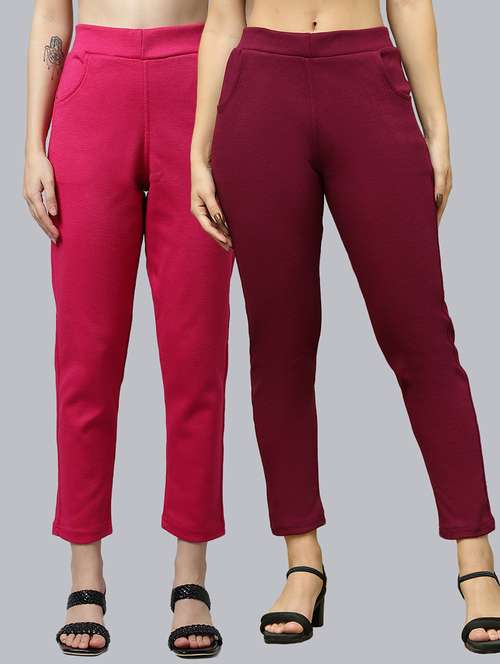 women pack of 2 solid woolen jeggings - 21639922 - Standard Image - 0