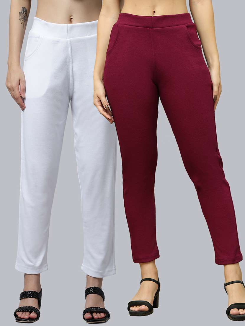 women pack of 2 solid woolen jeggings