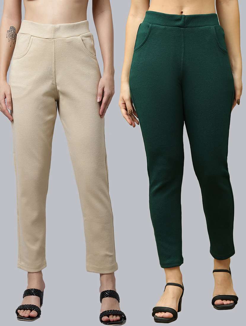 women pack of 2 solid woolen jeggings