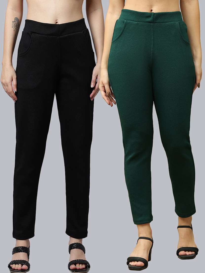 women pack of 2 plain woolen pants
