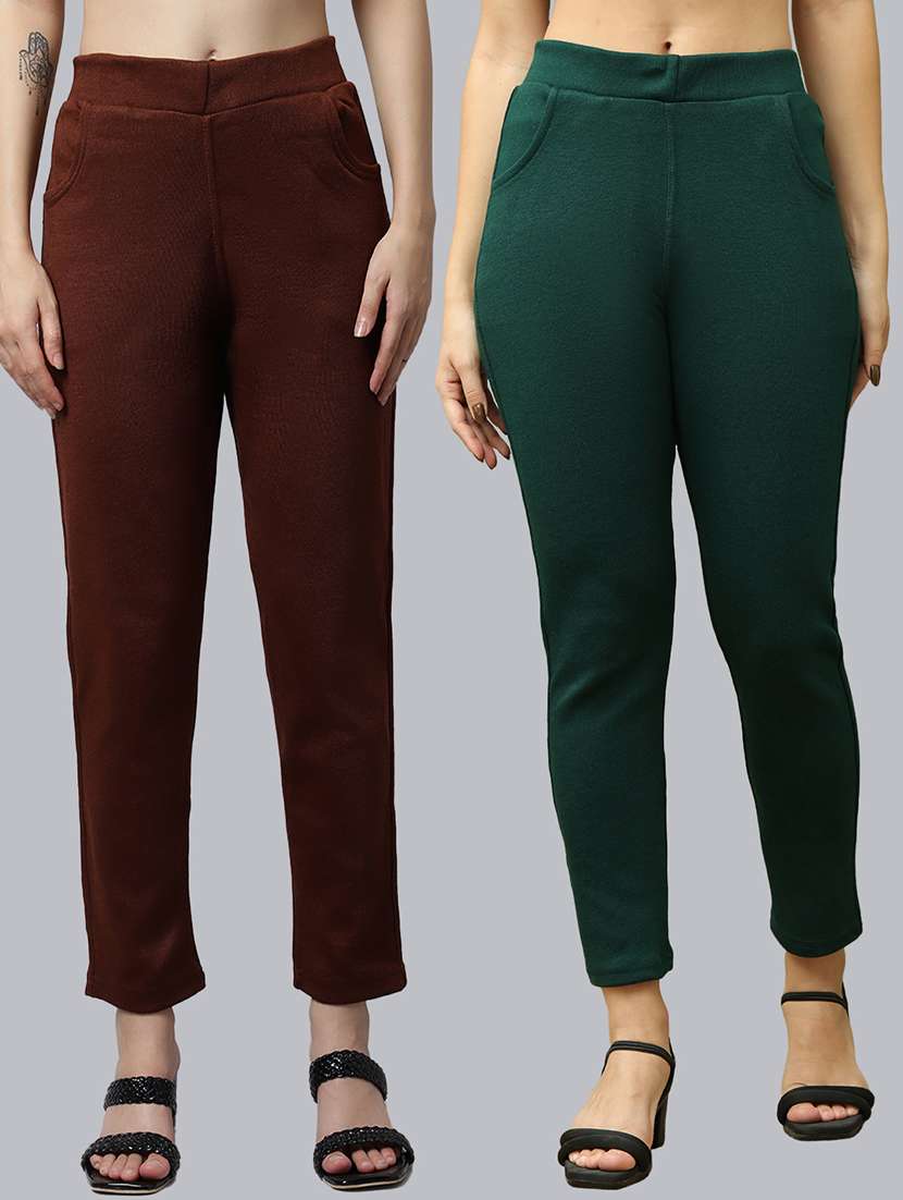 women pack of 2 plain woolen pants
