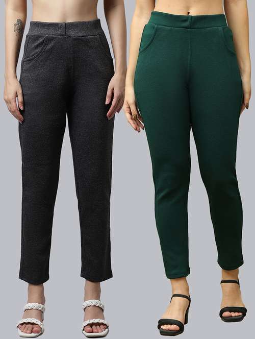 women pack of 2 plain woolen pants - 21639937 - Standard Image - 0