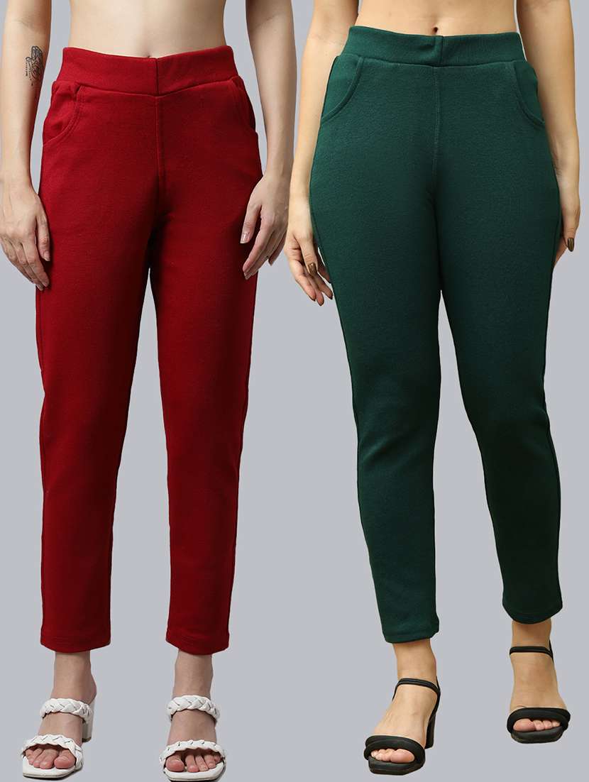 women pack of 2 plain woolen pants
