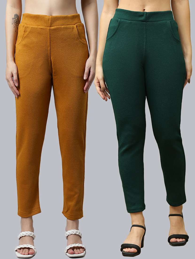 women pack of 2 plain woolen pants