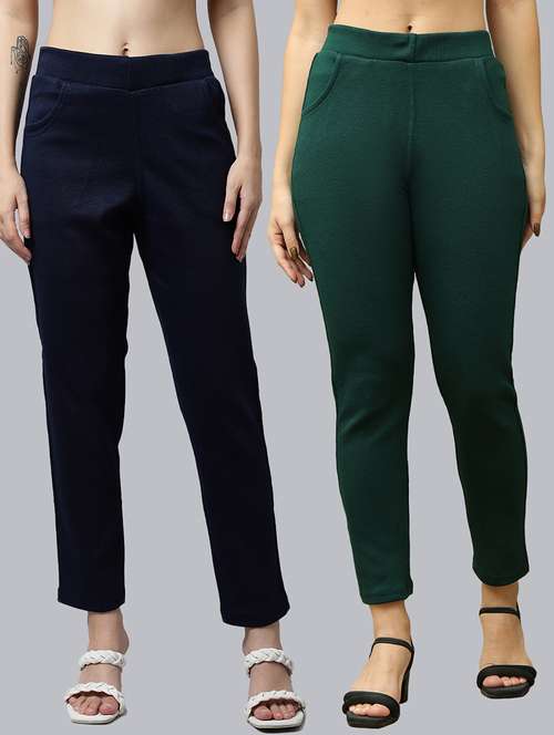 women pack of 2 plain woolen pants - 21639946 -  Standard Image - 0