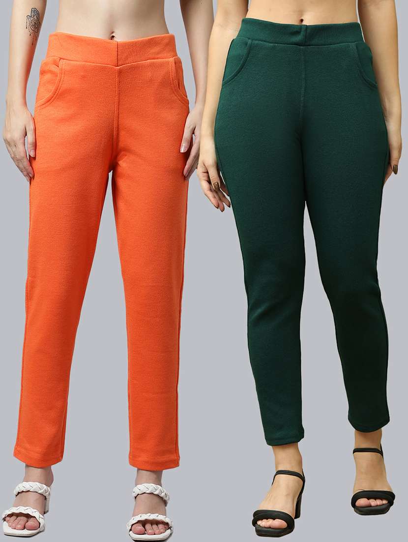 women pack of 2 plain woolen pants