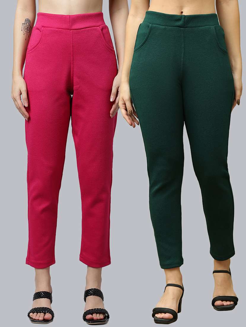 women pack of 2 plain woolen pants
