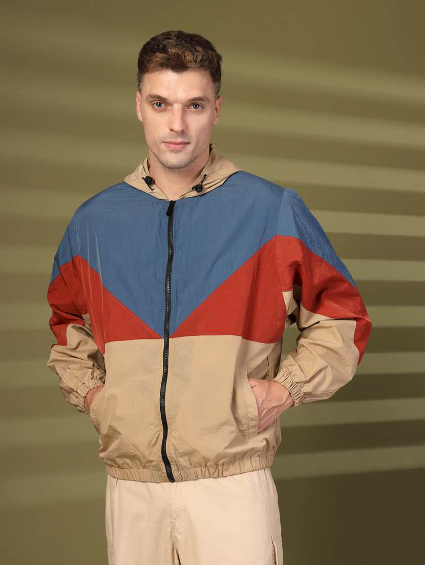 men color block long sleeve bomber jacket